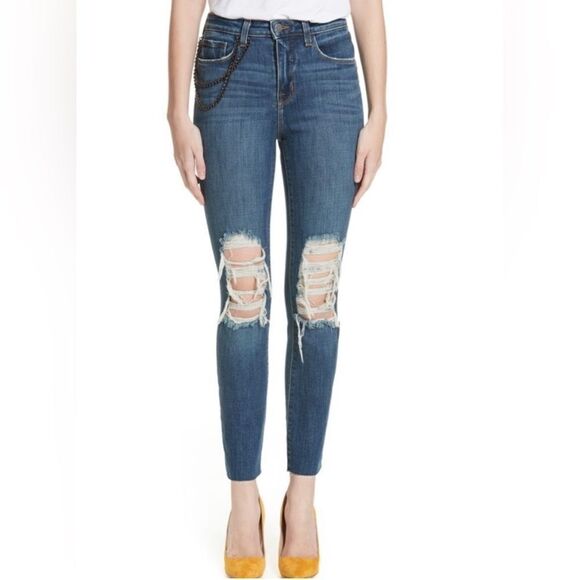L'AGENCE Luna Chain Detail Ripped Skinny Jeans 29. New - Picture 3 of 12
